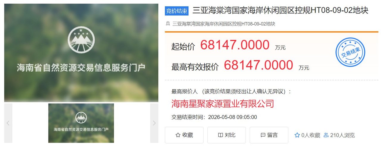 最低投资14亿元！何猷君关联公司6.8亿元拿下三亚海棠湾“低容积率+高商业占比”地块